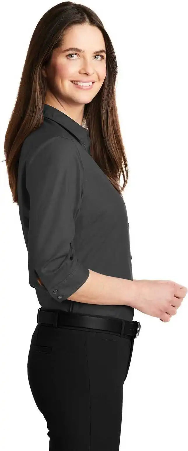 Port Authority Lw102 Ladies 3/4-sleeve Carefree Poplin Shirt - Graphite