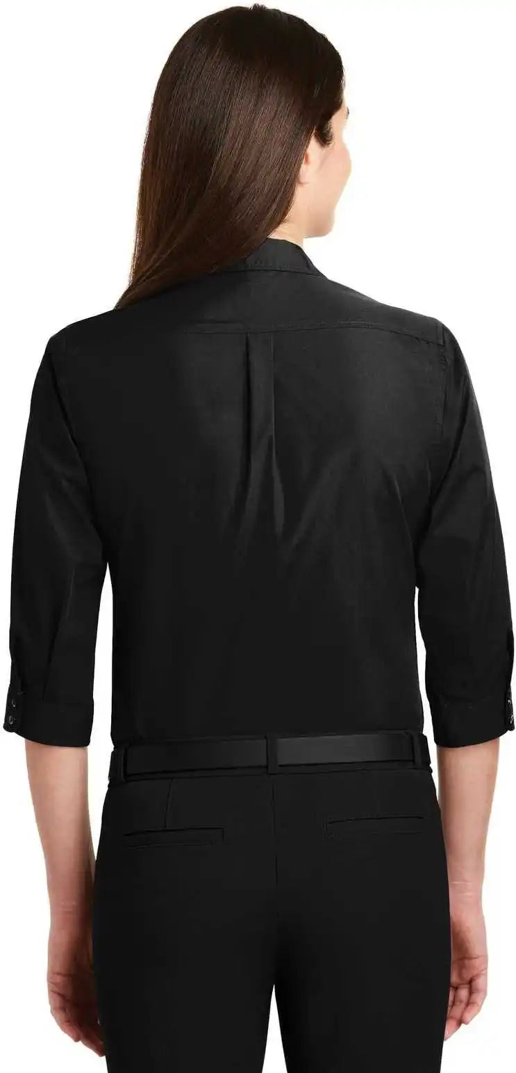 Port Authority Lw102 Ladies 3/4 Sleeve Carefree Poplin Shirt Deep Black