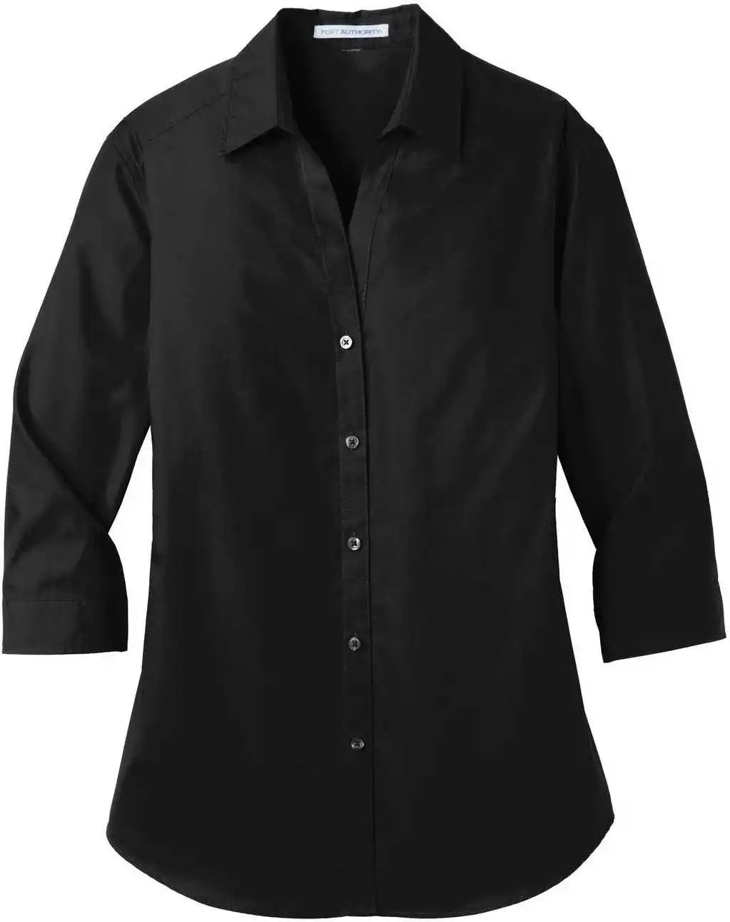 Port Authority Lw102 Ladies 3/4 Sleeve Carefree Poplin Shirt Deep Black