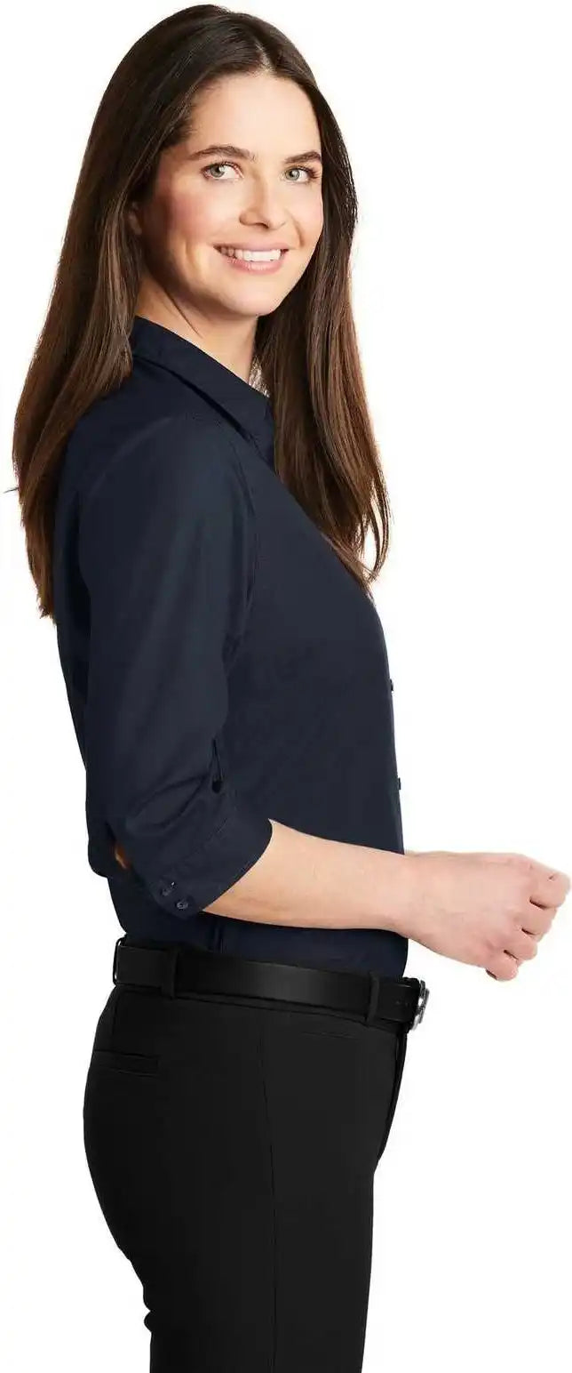 Port Authority Lw102 Ladies 3/4-sleeve Carefree Poplin Shirt - River Blue Navy