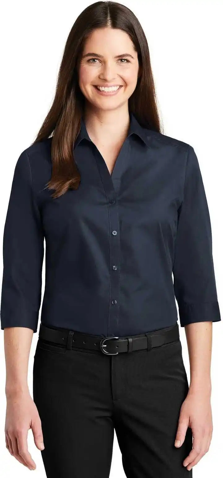 Port Authority Lw102 Ladies 3/4-sleeve Carefree Poplin Shirt - River Blue Navy