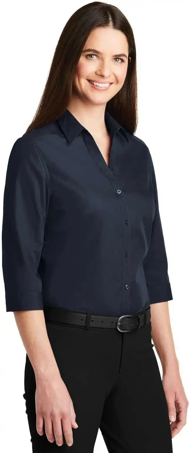 Port Authority Lw102 Ladies 3/4-sleeve Carefree Poplin Shirt - River Blue Navy
