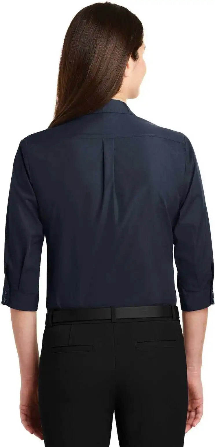 Port Authority Lw102 Ladies 3/4-sleeve Carefree Poplin Shirt - River Blue Navy