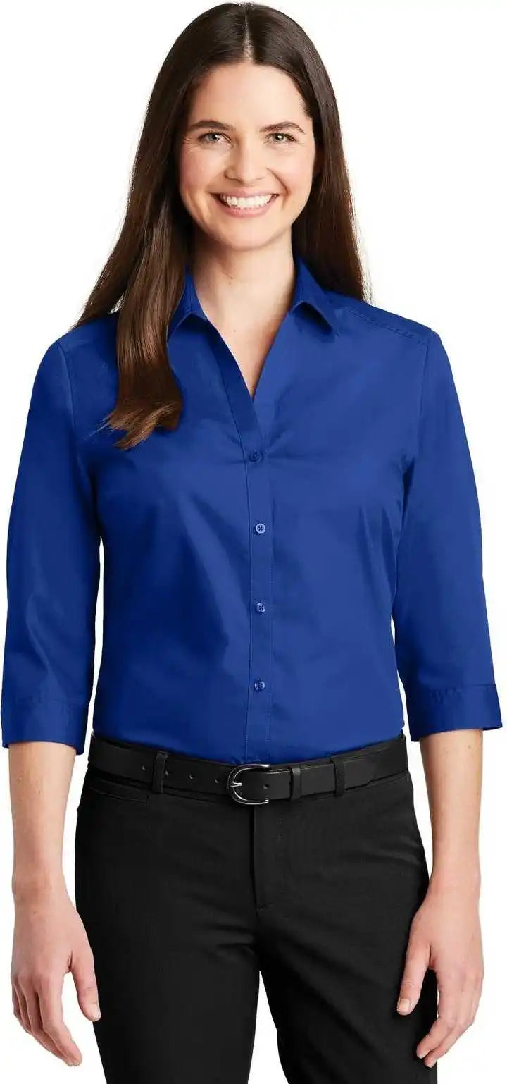 Port Authority Lw102 Ladies 3/4-sleeve Carefree Poplin Shirt - True Royal