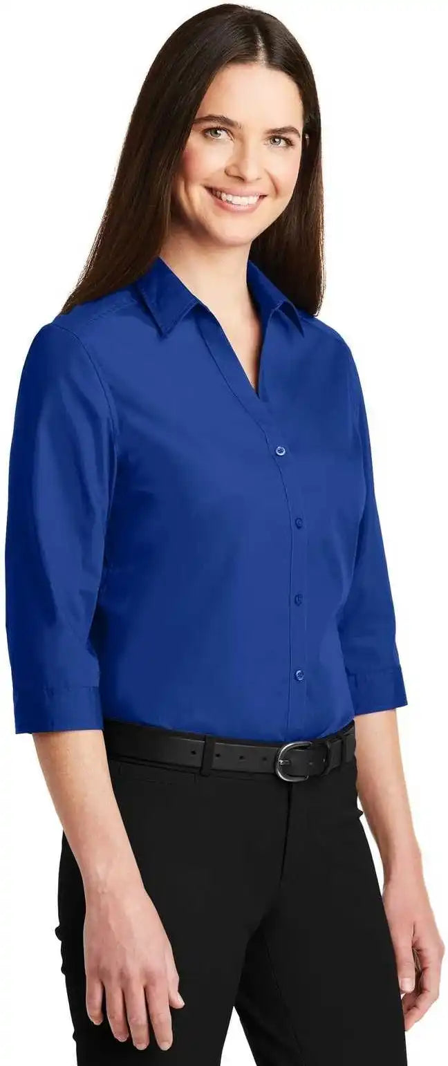 Port Authority Lw102 Ladies 3/4-sleeve Carefree Poplin Shirt - True Royal