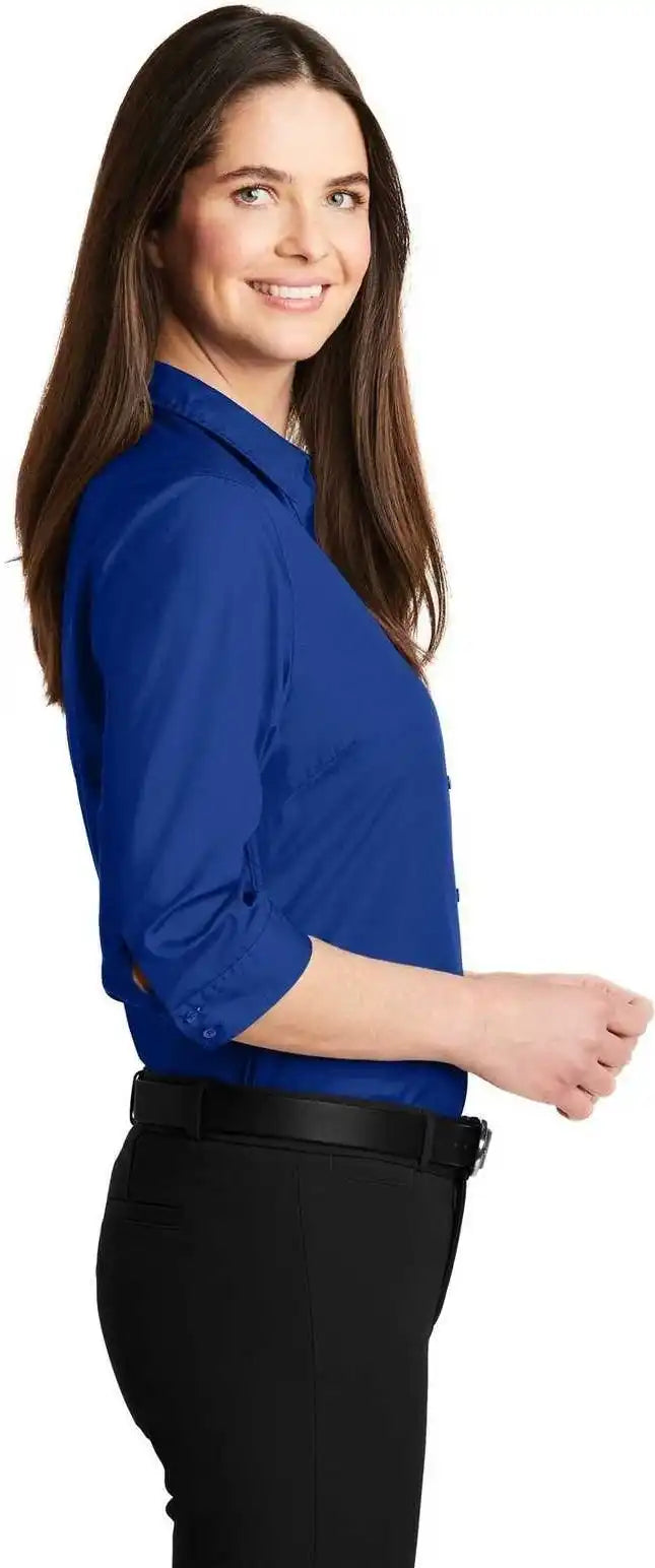 Port Authority Lw102 Ladies 3/4-sleeve Carefree Poplin Shirt - True Royal