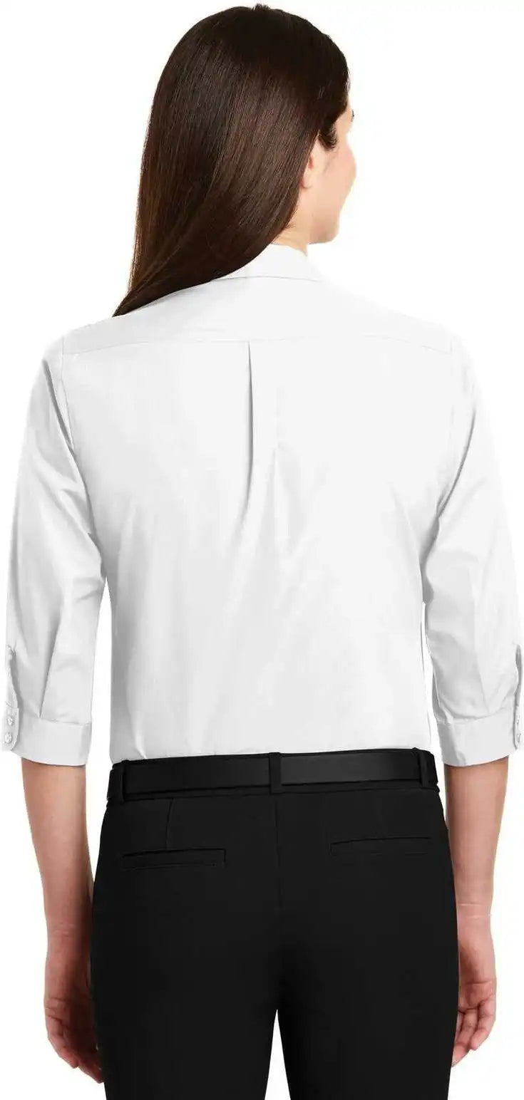 Port Authority Lw102 Ladies 3/4 Sleeve Carefree Poplin Shirt White