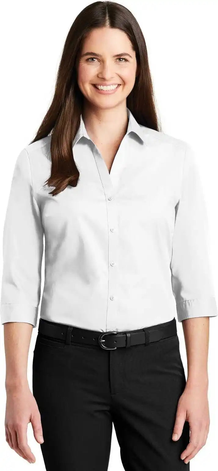 Port Authority Lw102 Ladies 3/4 Sleeve Carefree Poplin Shirt White