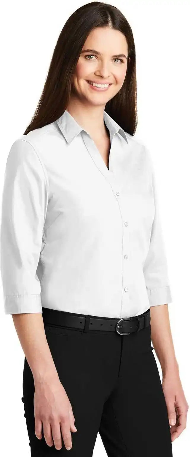 Port Authority Lw102 Ladies 3/4 Sleeve Carefree Poplin Shirt White