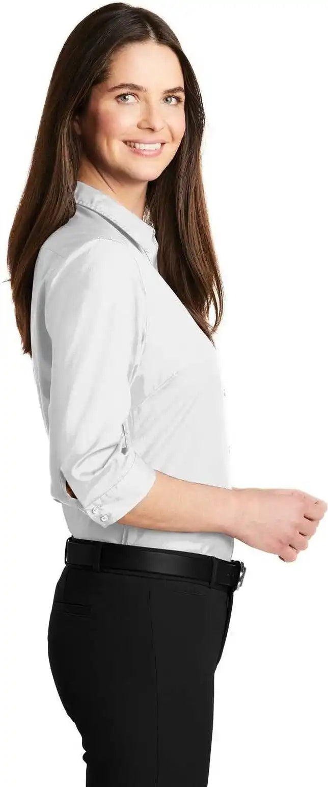 Port Authority Lw102 Ladies 3/4 Sleeve Carefree Poplin Shirt White