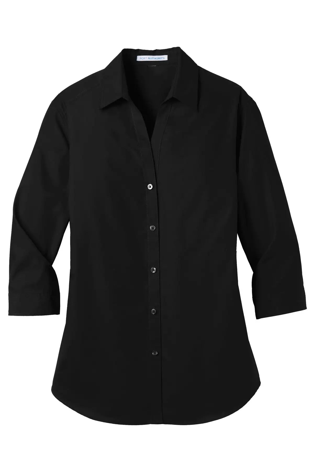 Port Authority Lw102 Women’s 3/4-sleeve Carefree Poplin Shirt - Deep Black