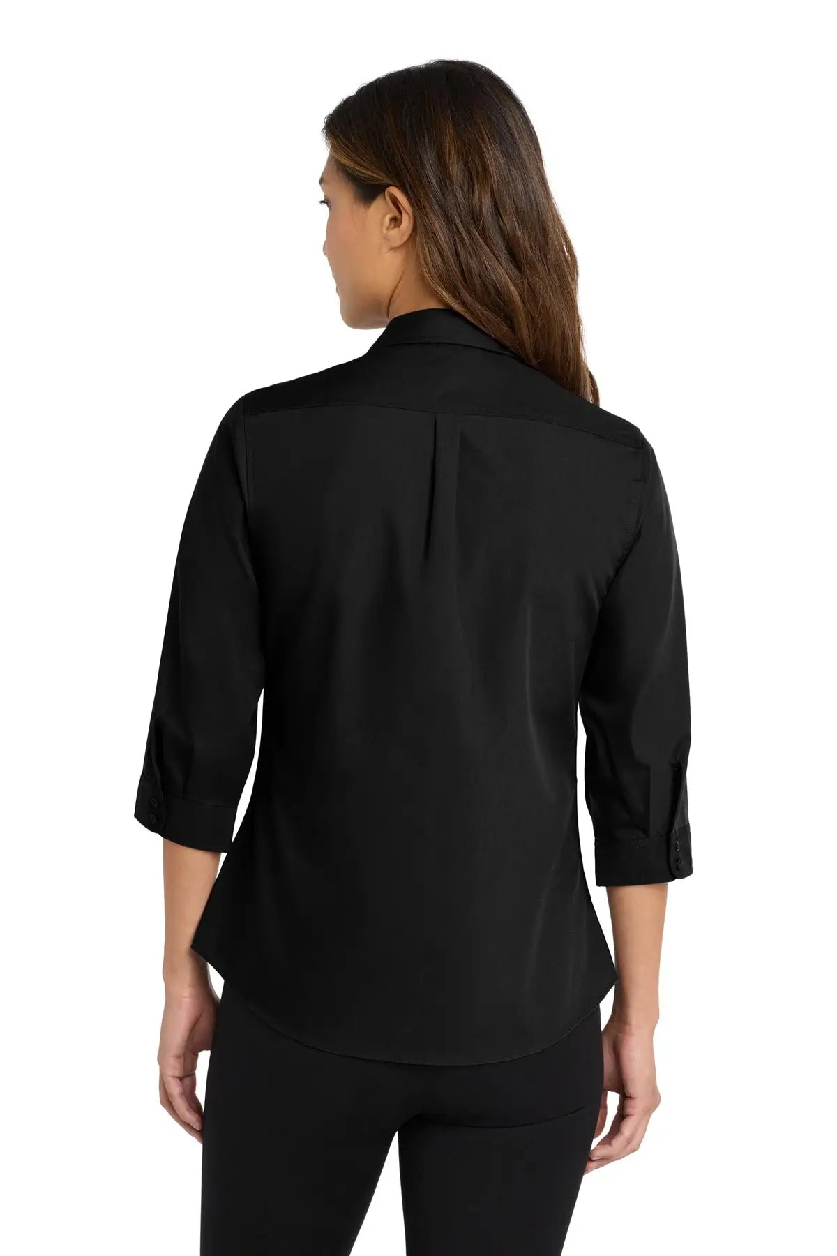 Port Authority Lw102 Women’s 3/4-sleeve Carefree Poplin Shirt - Deep Black