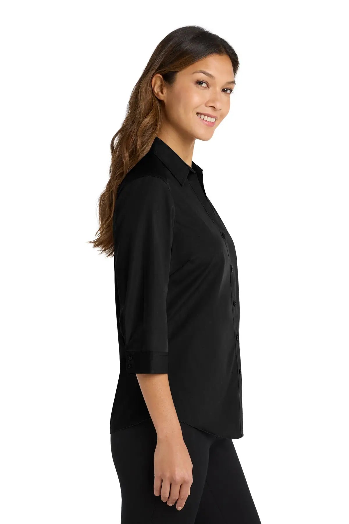 Port Authority Lw102 Women’s 3/4-sleeve Carefree Poplin Shirt - Deep Black