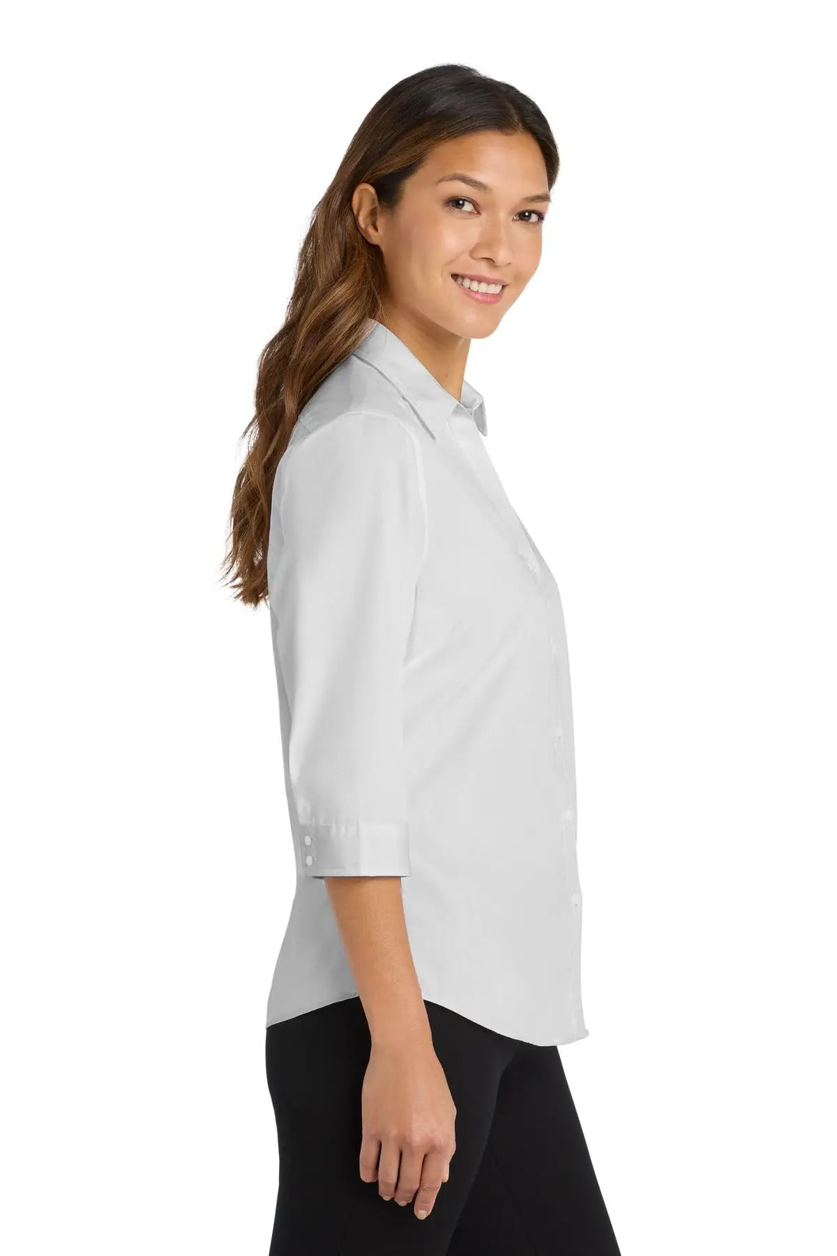 Port Authority Lw102 Women’s 3/4-sleeve Carefree Poplin Shirt - White