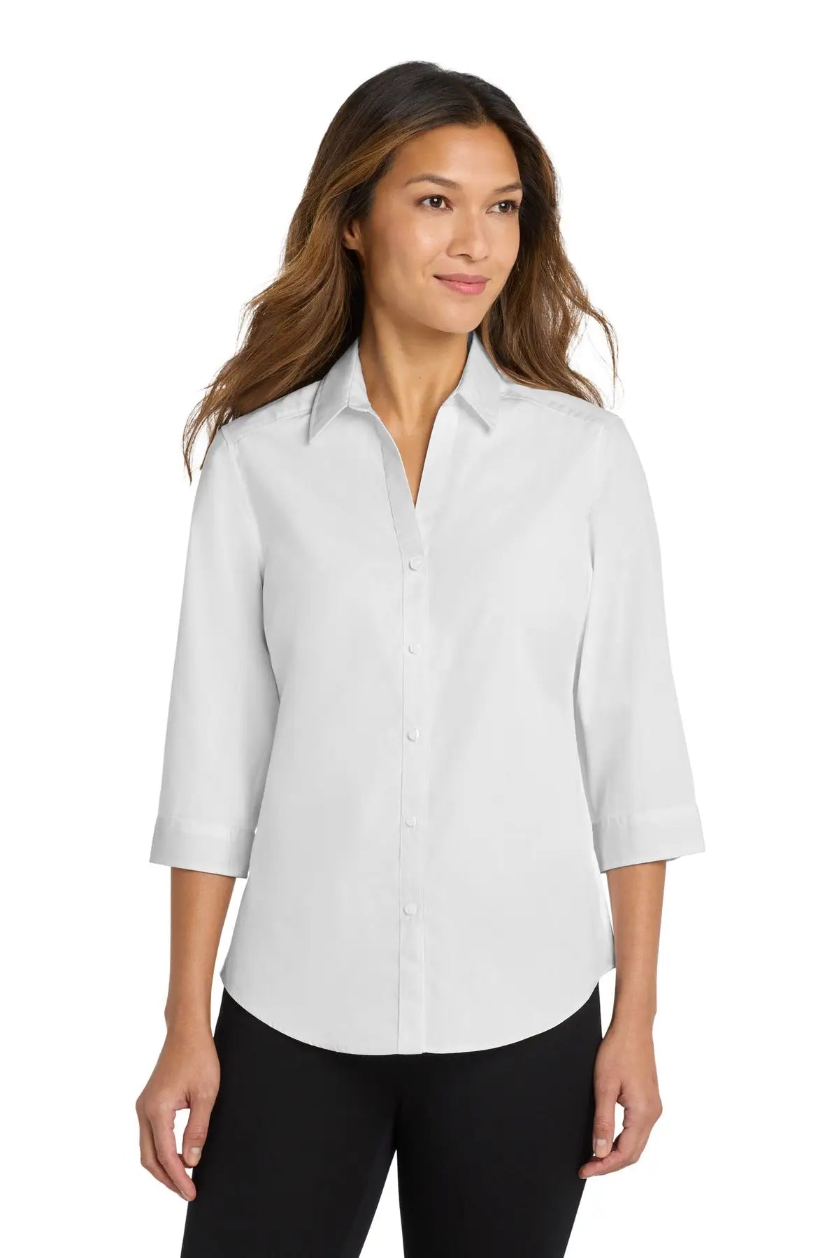 Port Authority Lw102 Women’s 3/4-sleeve Carefree Poplin Shirt - White - Ladies Xs