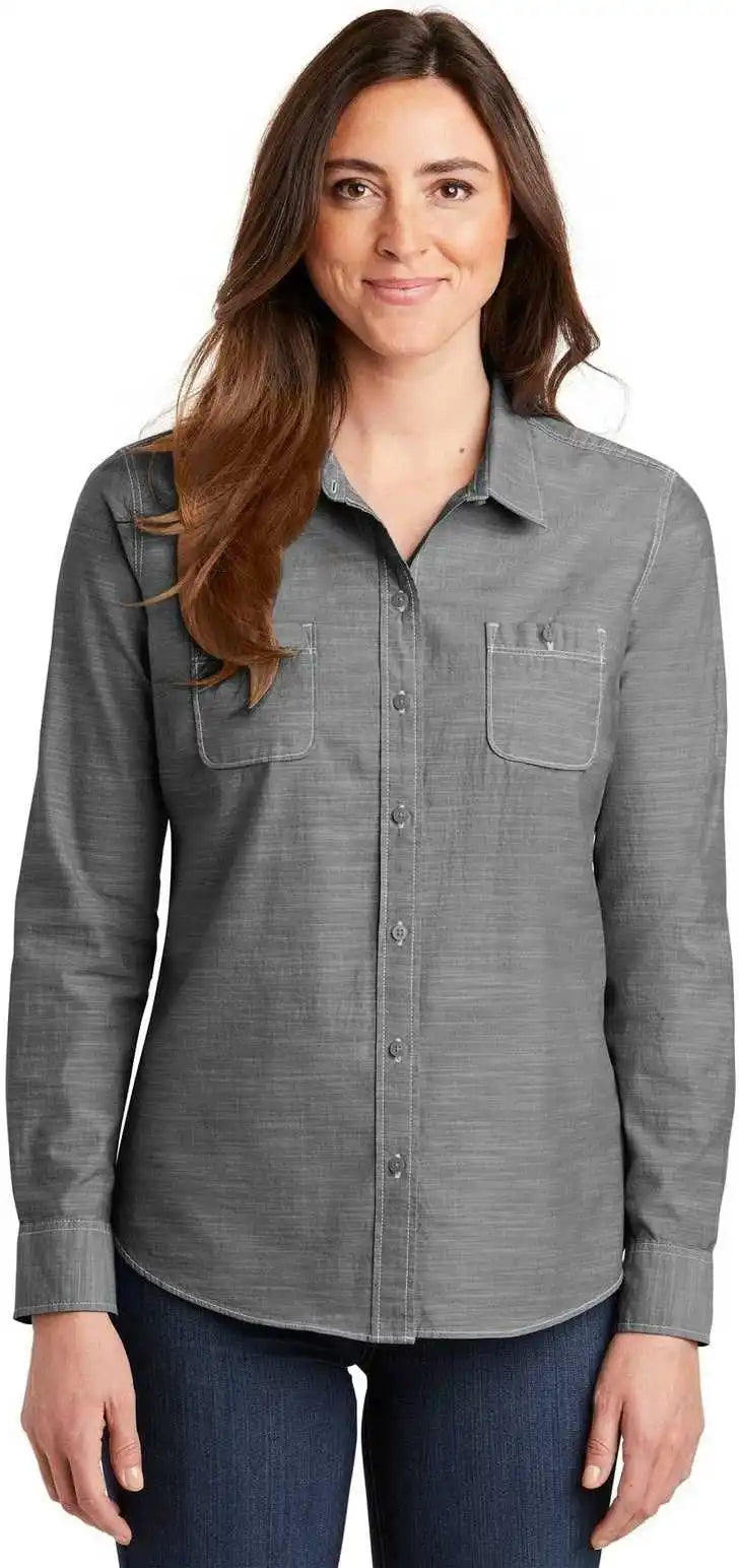 Port Authority Lw380 Ladies Slub Chambray Shirt Gray