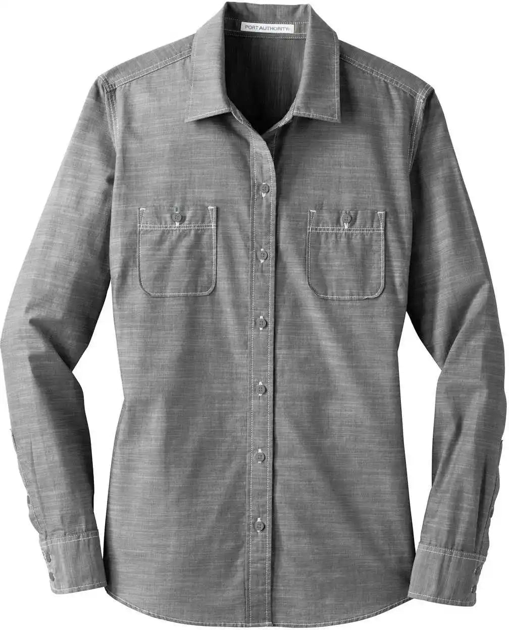 Port Authority Lw380 Ladies Slub Chambray Shirt Gray