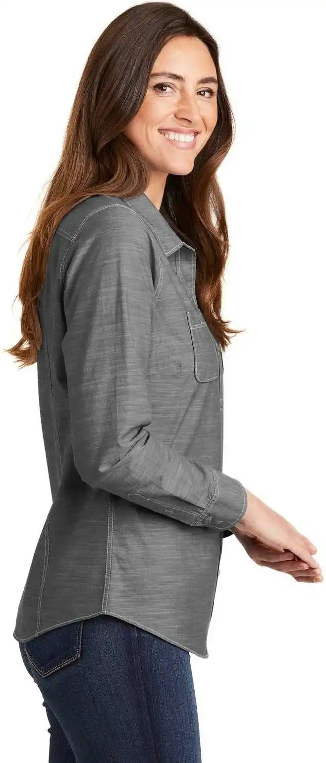 Port Authority Lw380 Ladies Slub Chambray Shirt Gray