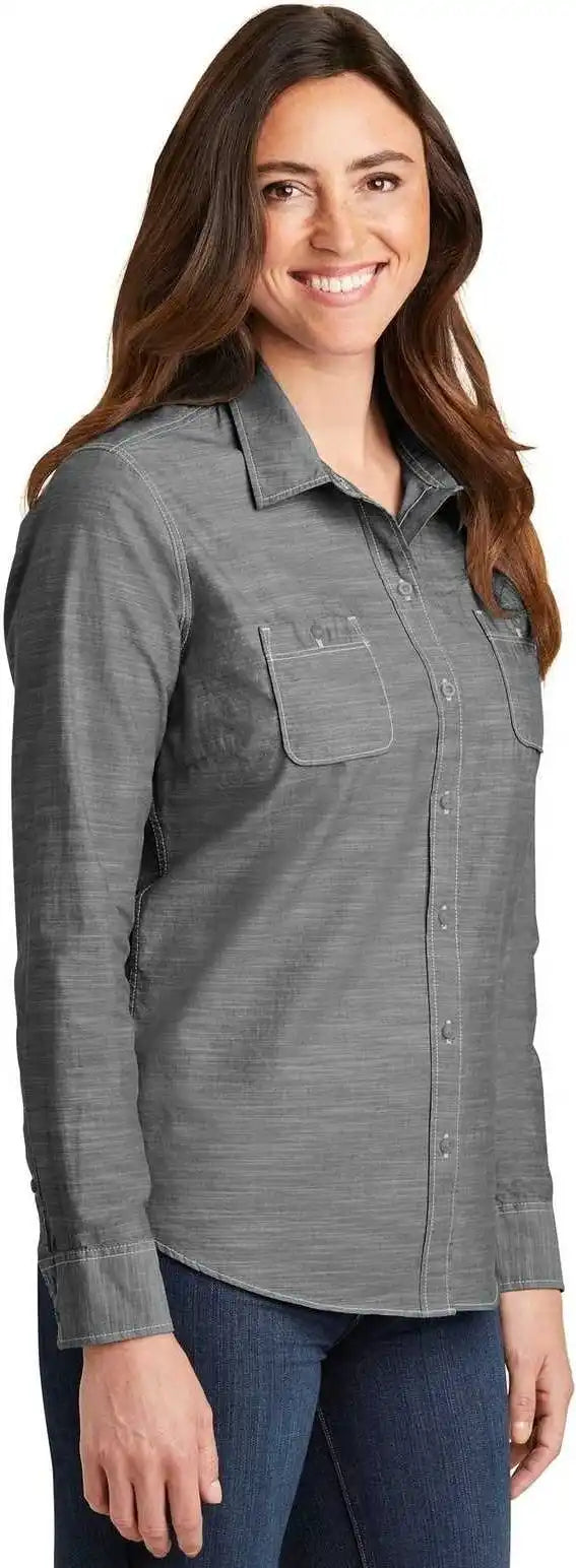 Port Authority Lw380 Ladies Slub Chambray Shirt Gray