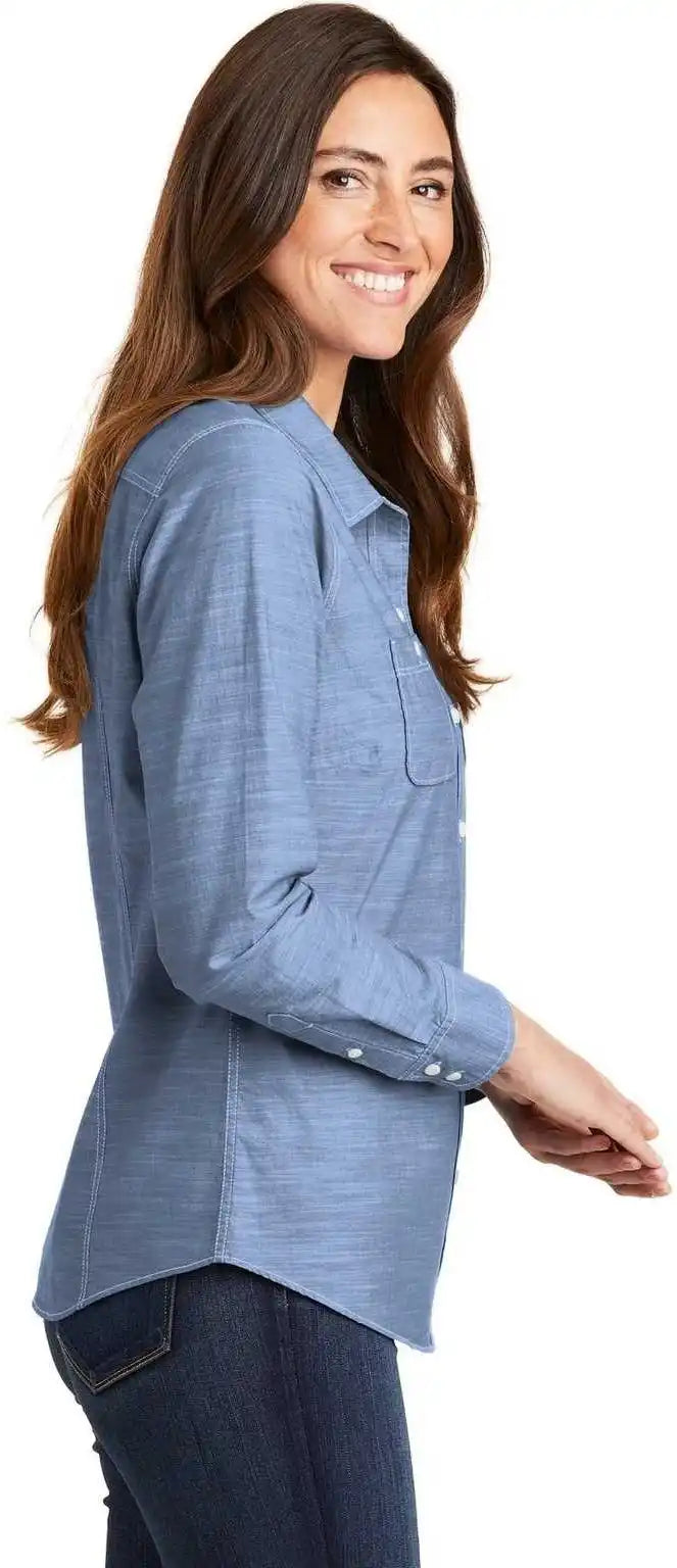 Port Authority Lw380 Ladies Slub Chambray Shirt Light Blue