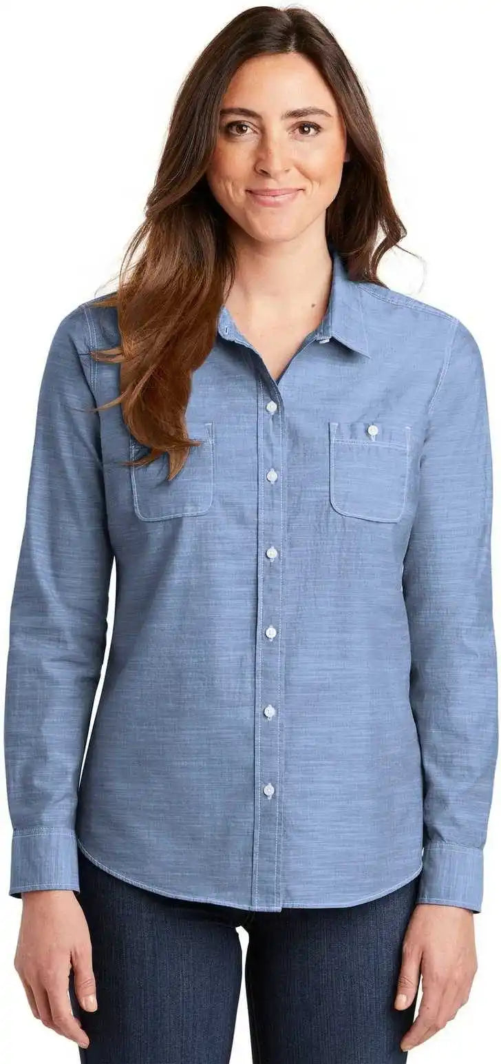 Port Authority Lw380 Ladies Slub Chambray Shirt Light Blue