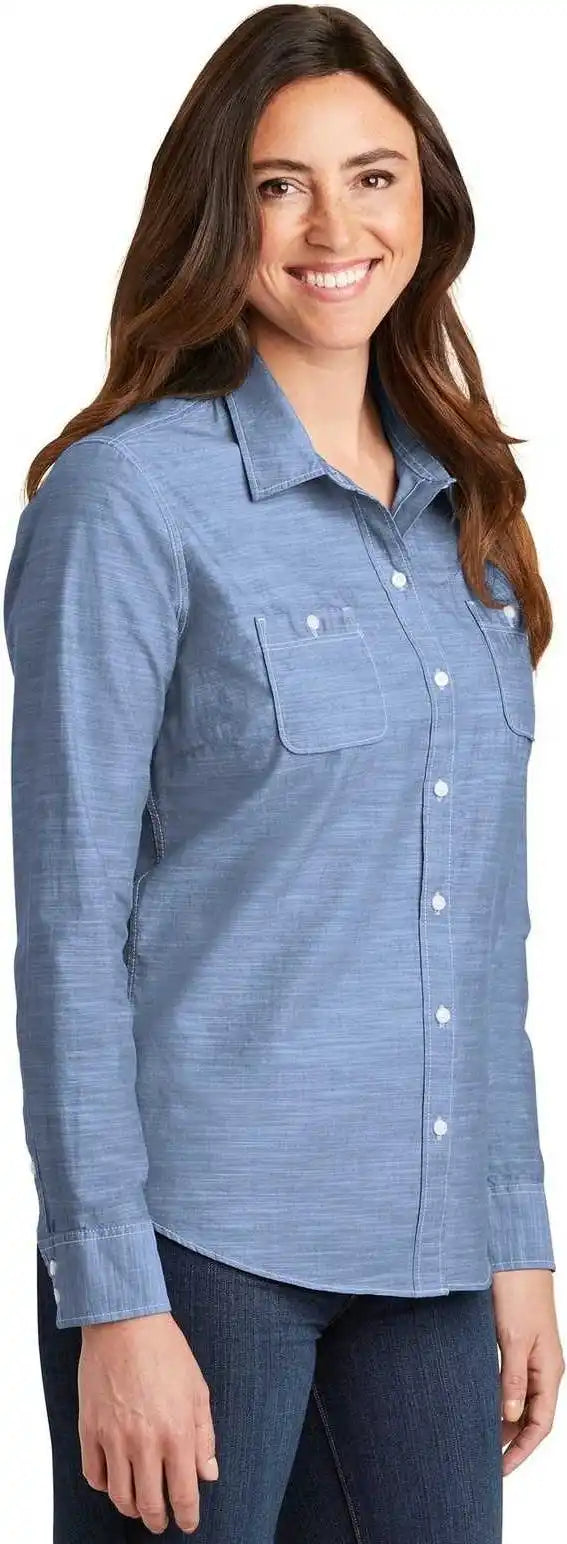 Port Authority Lw380 Ladies Slub Chambray Shirt Light Blue