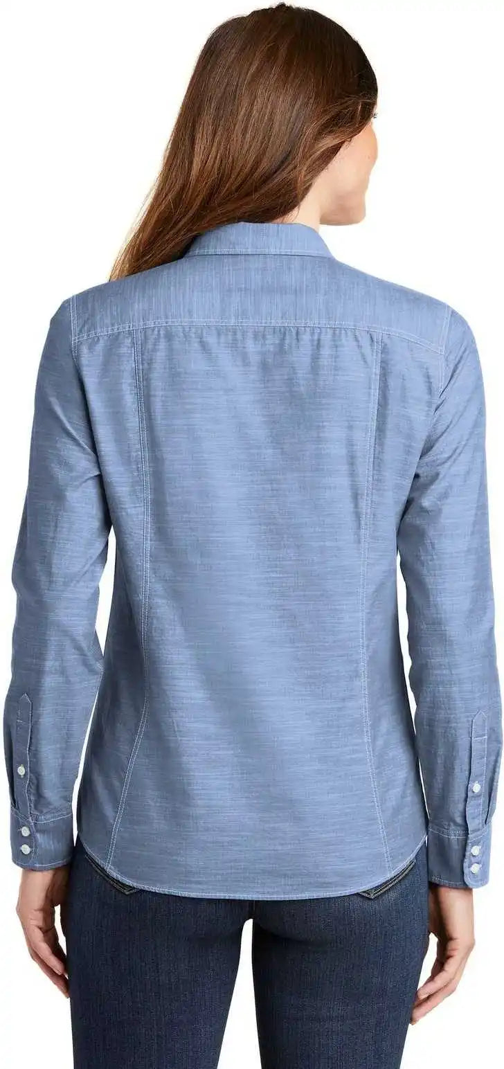 Port Authority Lw380 Ladies Slub Chambray Shirt Light Blue