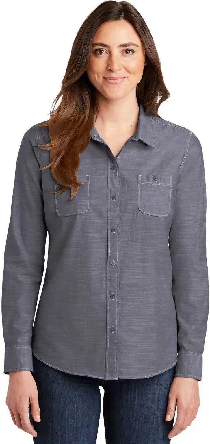 Port Authority Lw380 Ladies Slub Chambray Shirt True Navy