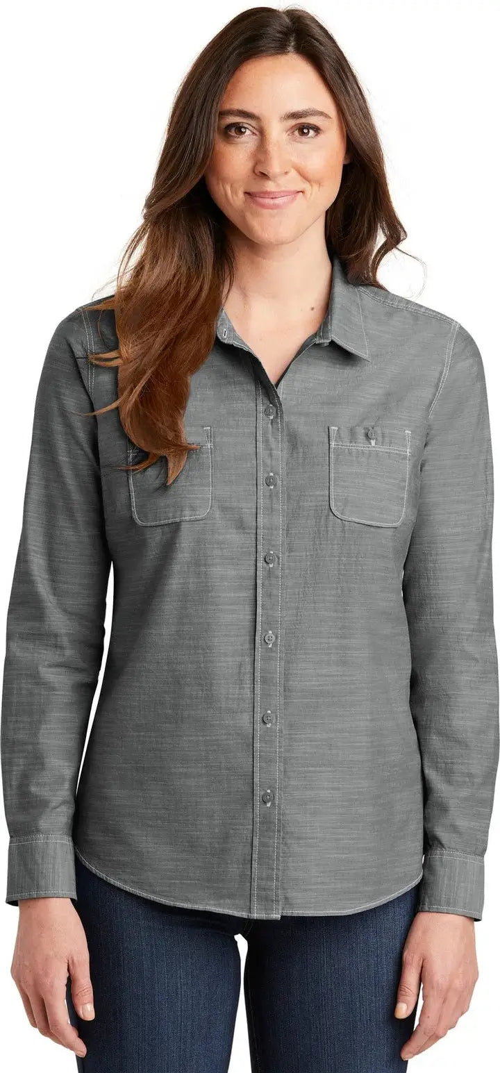Port Authority Lw380 Women’s Slub Chambray Shirt - Gray - Ladies Xs