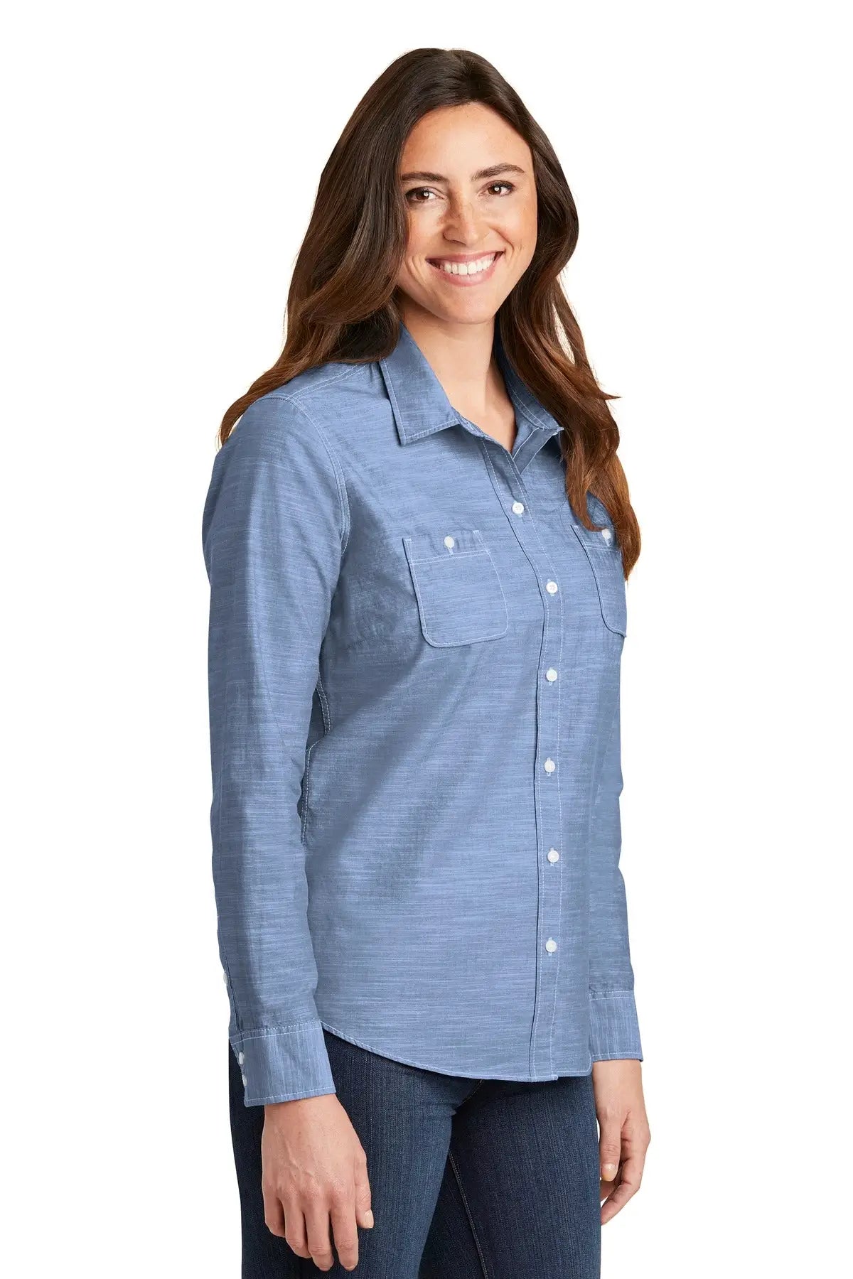 Port Authority Lw380 Women’s Slub Chambray Shirt - Light Blue