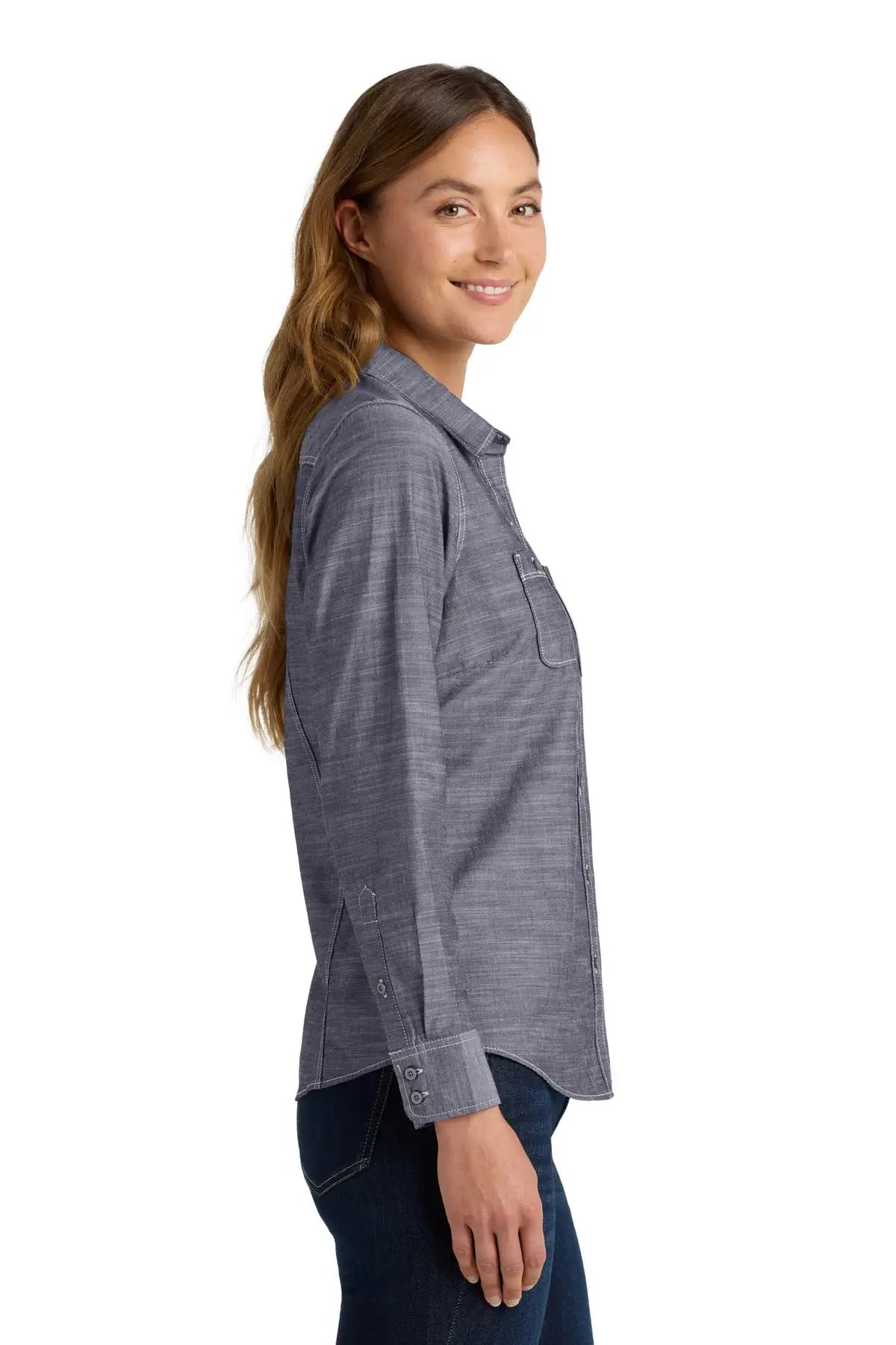 Port Authority Lw380 Women’s Slub Chambray Shirt - True Navy