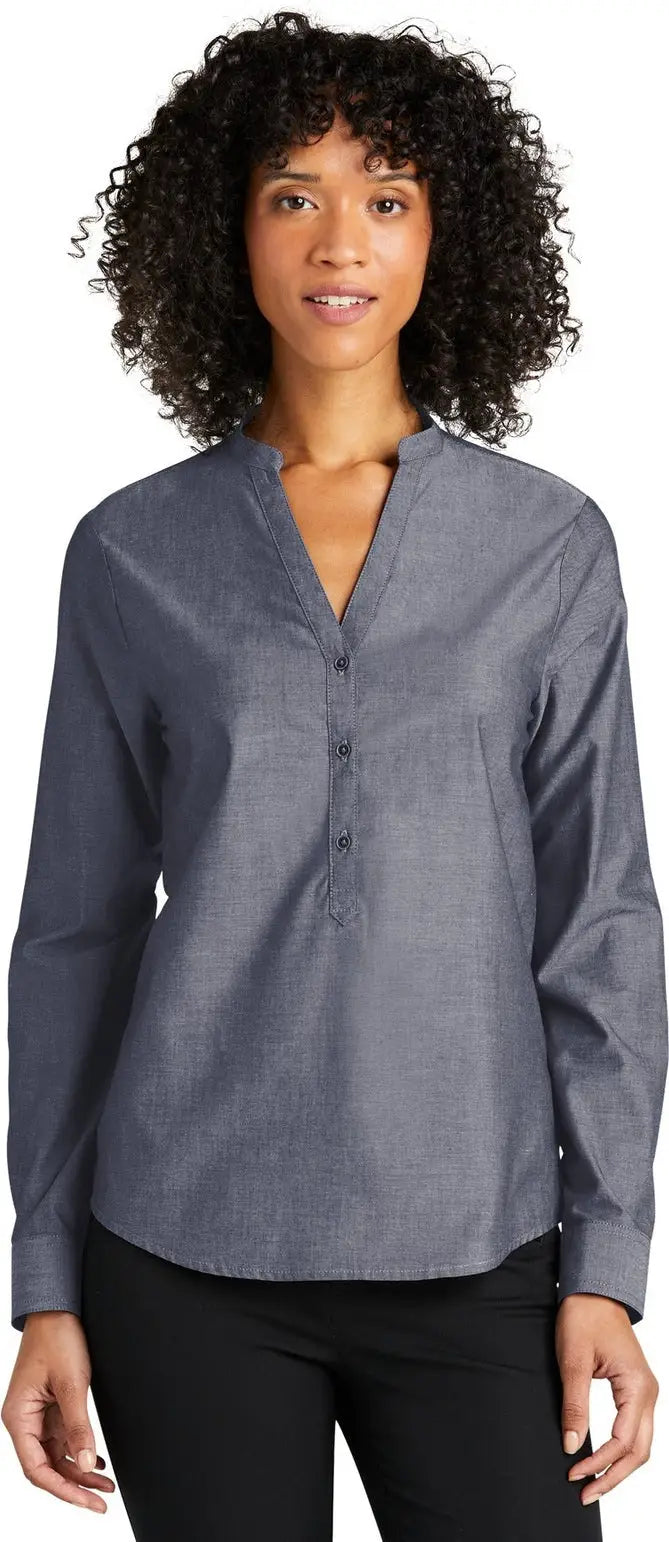 Port Authority Lw382 Women’s Long Sleeve Chambray Easy Care Shirt - Estate Blue