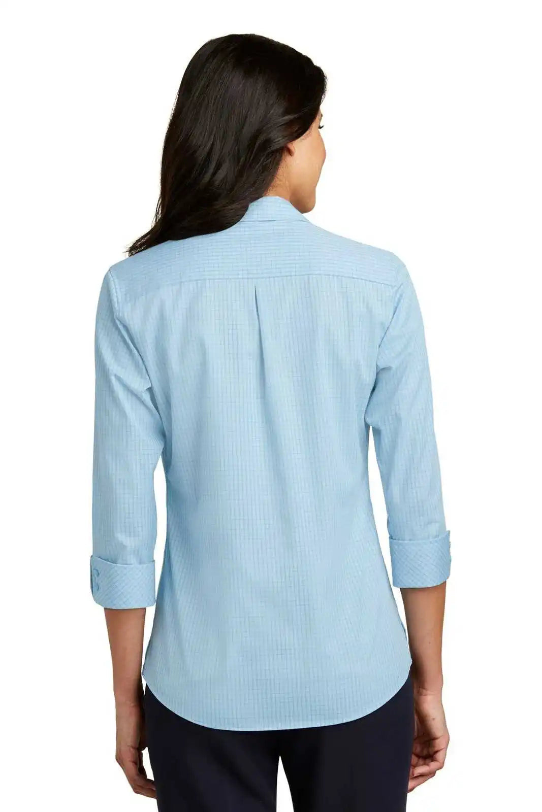 Port Authority Lw643 Ladies 3/4-sleeve Micro Tattersall Easy Care Shirt - Heritage Blue Royal