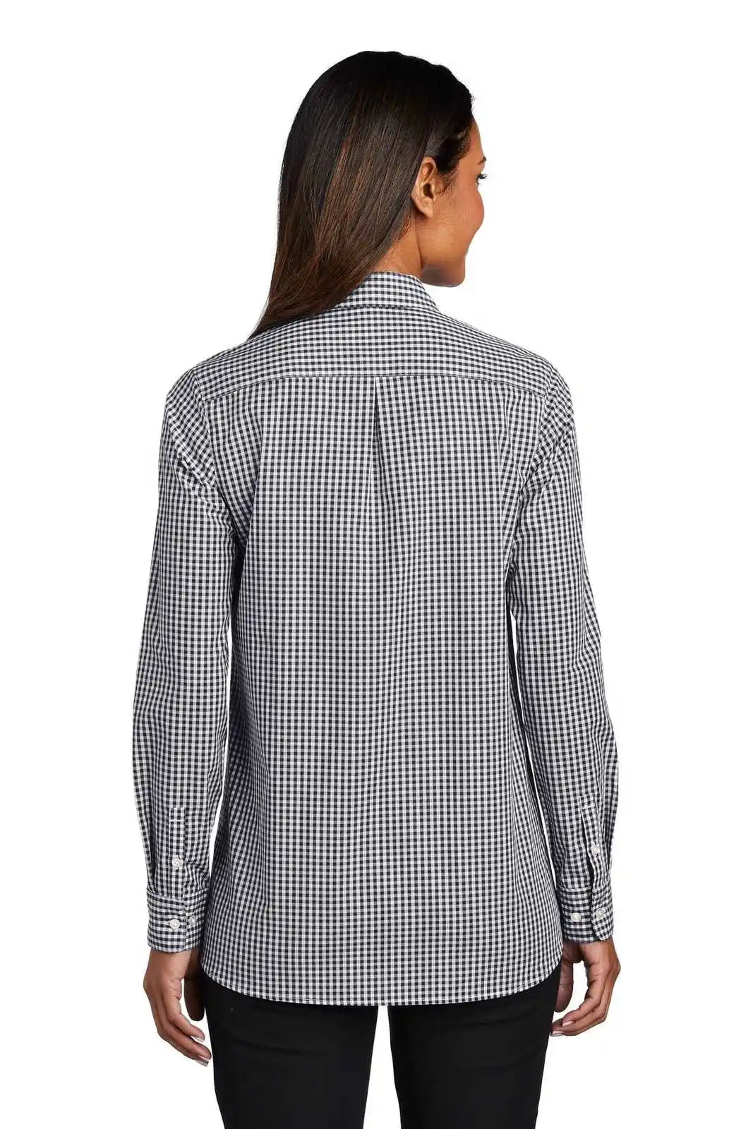 Port Authority Lw644 Ladies Broadcloth Gingham Easy Care Shirt - Black White