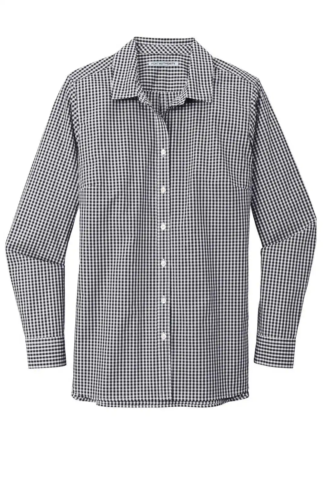 Port Authority Lw644 Ladies Broadcloth Gingham Easy Care Shirt - Black White