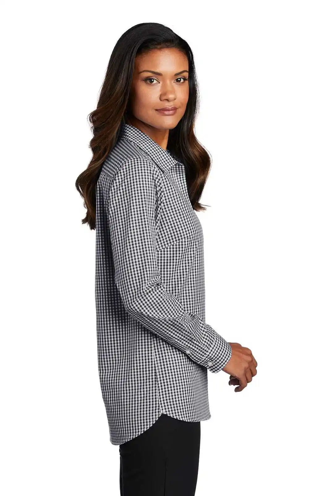 Port Authority Lw644 Ladies Broadcloth Gingham Easy Care Shirt - Black White
