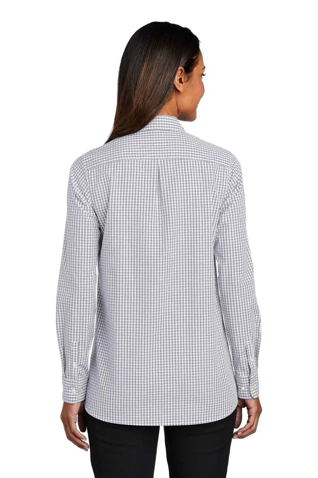 Port Authority Lw644 Ladies Broadcloth Gingham Easy Care Shirt - Gusty Gray White