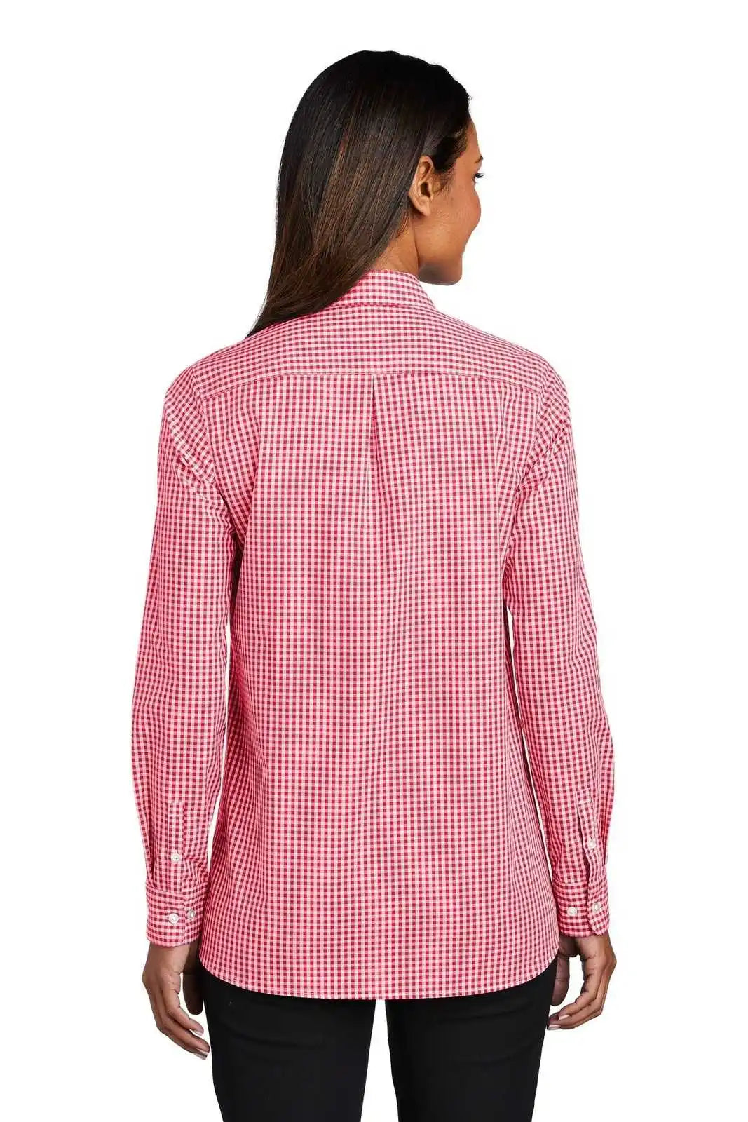 Port Authority Lw644 Ladies Broadcloth Gingham Easy Care Shirt - Rich Red White
