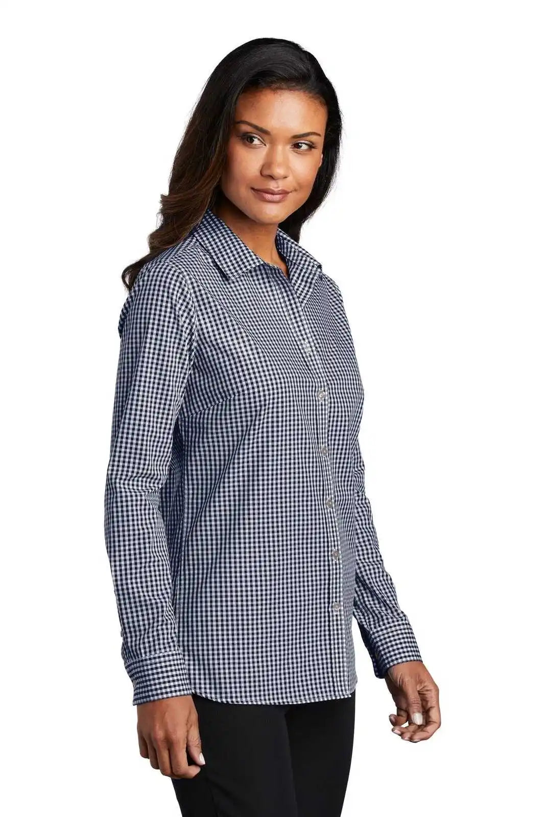 Port Authority Lw644 Ladies Broadcloth Gingham Easy Care Shirt - True Navy White