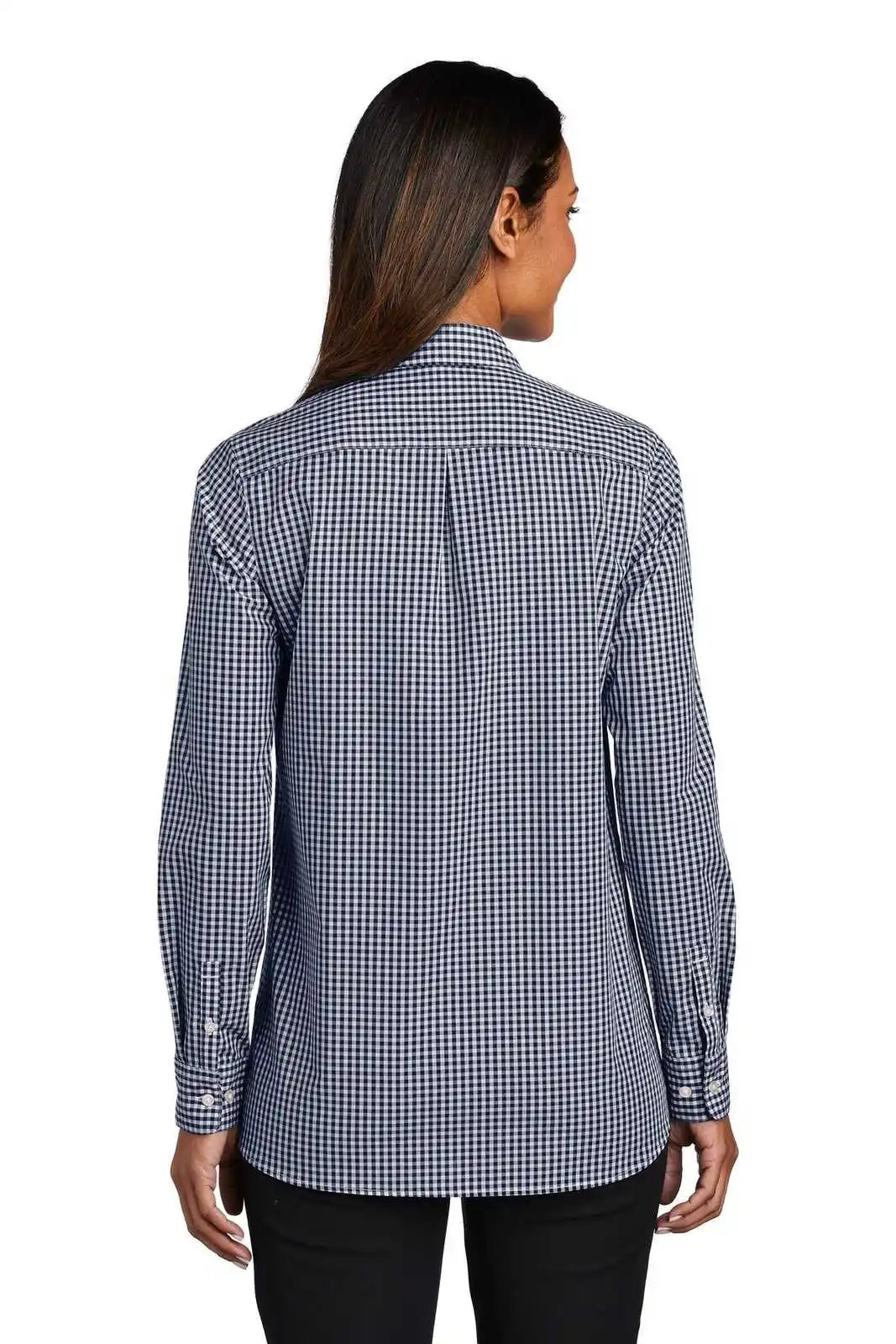 Port Authority Lw644 Ladies Broadcloth Gingham Easy Care Shirt - True Navy White
