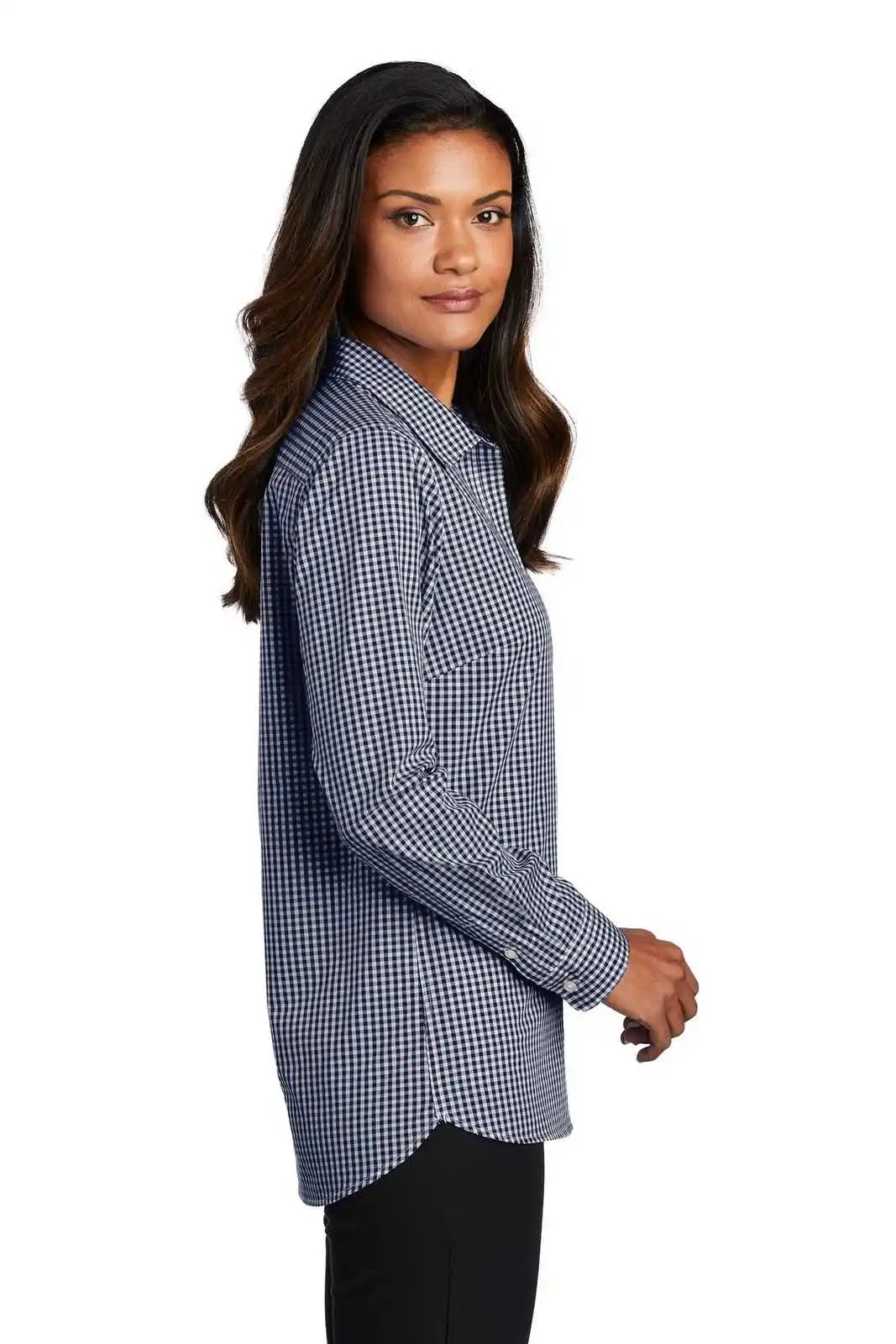 Port Authority Lw644 Ladies Broadcloth Gingham Easy Care Shirt - True Navy White