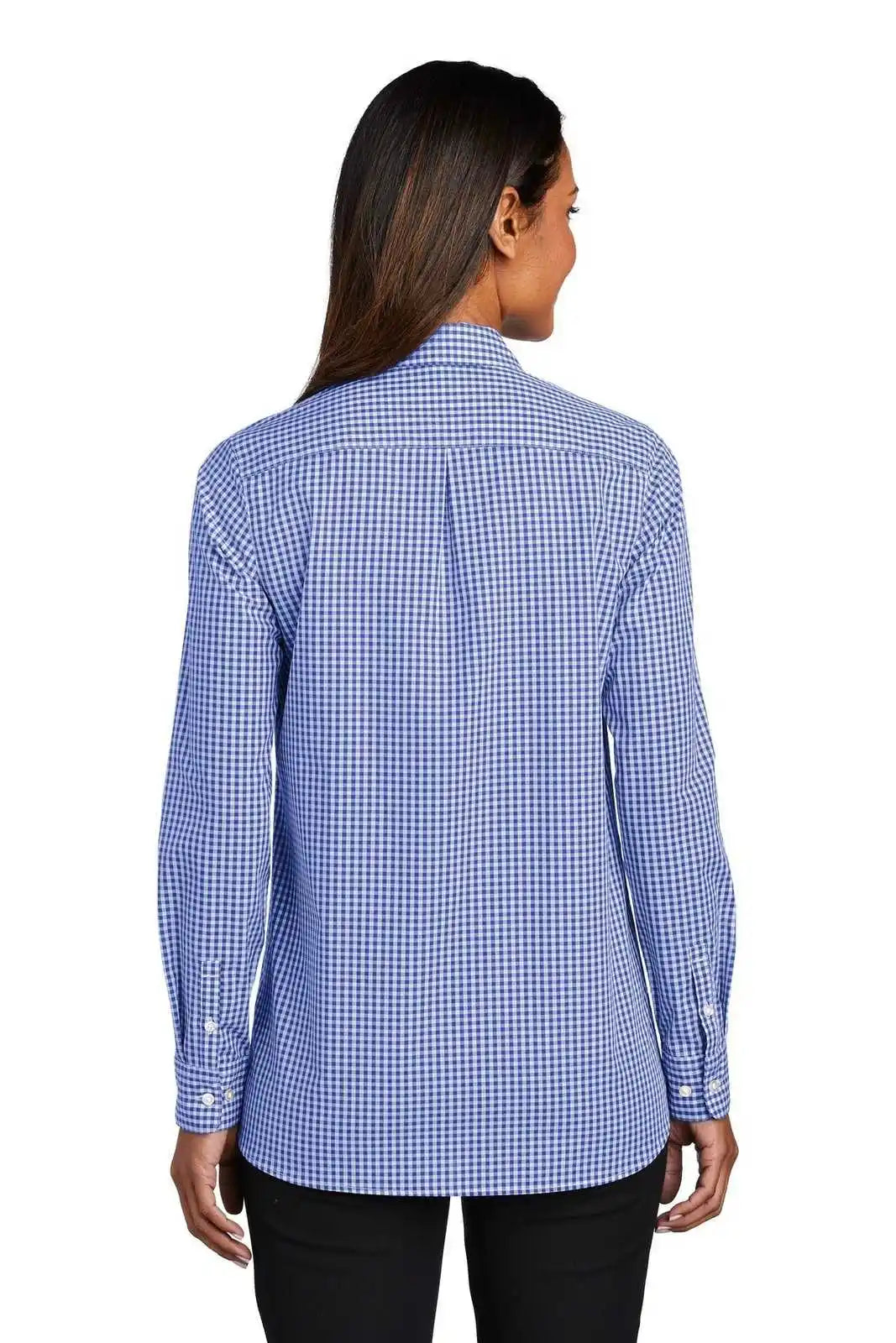 Port Authority Lw644 Ladies Broadcloth Gingham Easy Care Shirt - True Royal White