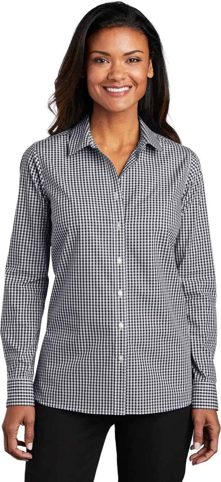 Port Authority Lw644 Women’s Broadcloth Gingham Easy Care Shirt - Black White
