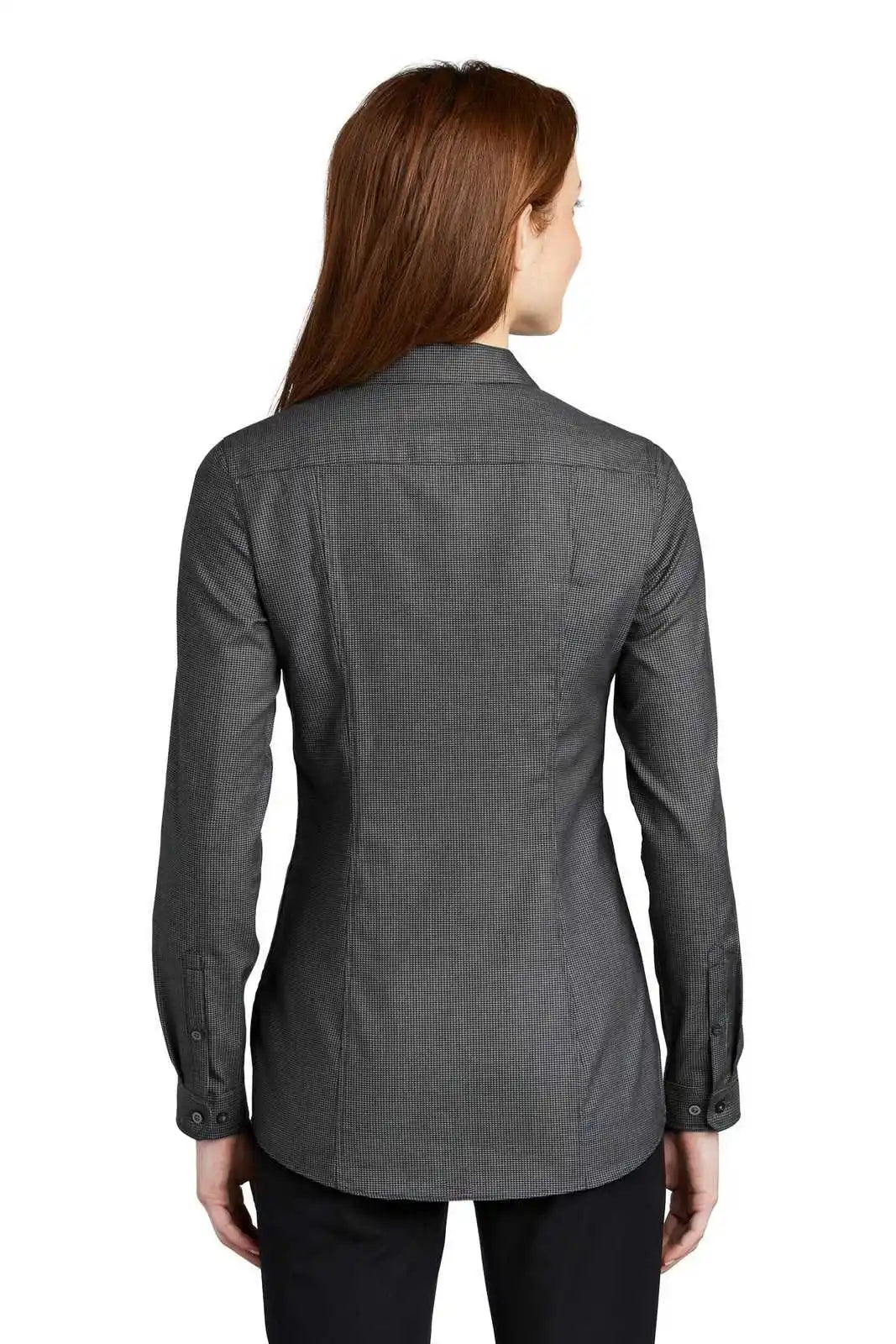 Port Authority Lw645 Ladies Pincheck Easy Care Shirt - Black Gray Steel