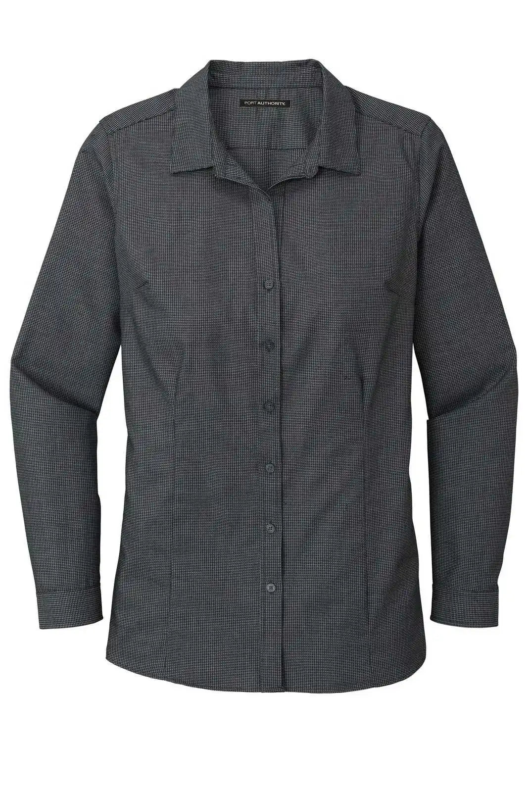 Port Authority Lw645 Ladies Pincheck Easy Care Shirt - Black Gray Steel