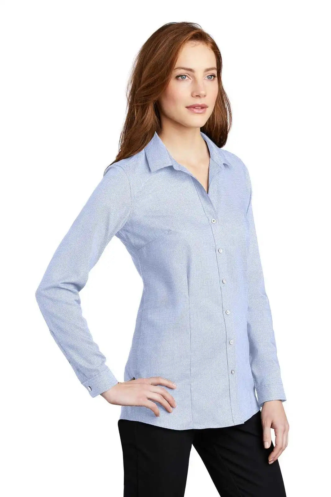 Port Authority Lw645 Ladies Pincheck Easy Care Shirt - Blue Horizon White