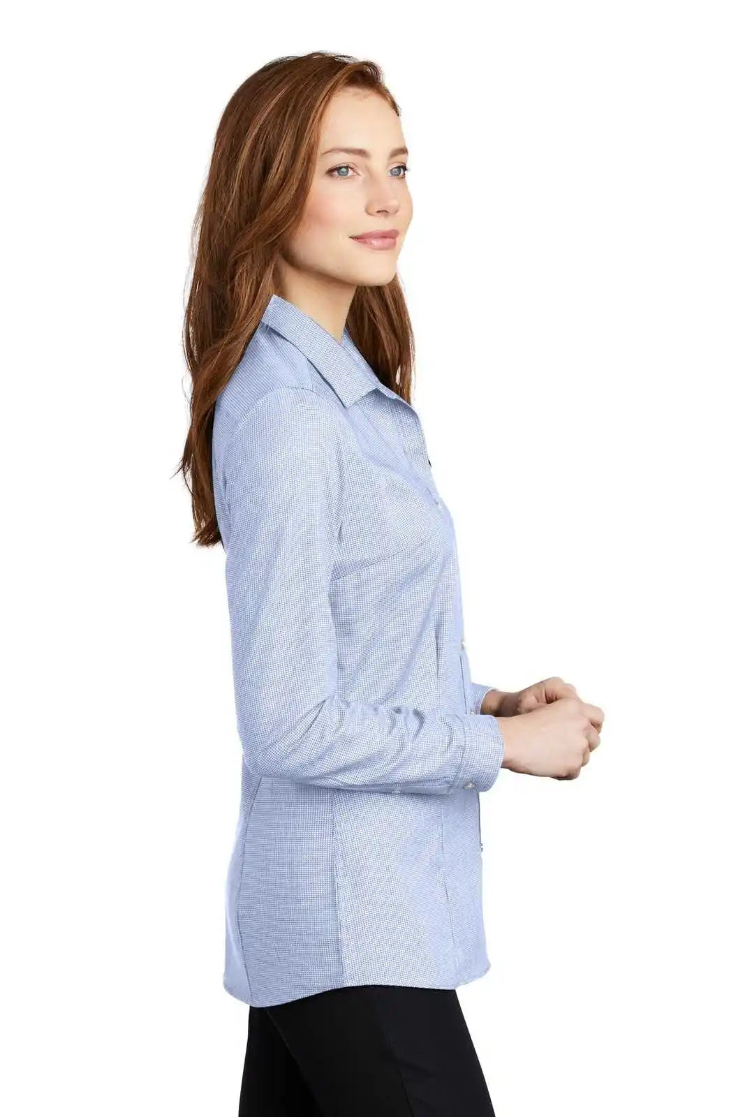 Port Authority Lw645 Ladies Pincheck Easy Care Shirt - Blue Horizon White
