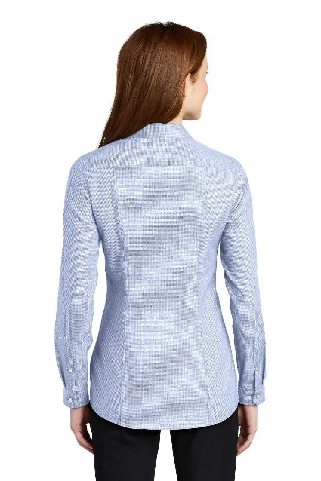 Port Authority Lw645 Ladies Pincheck Easy Care Shirt - Blue Horizon White