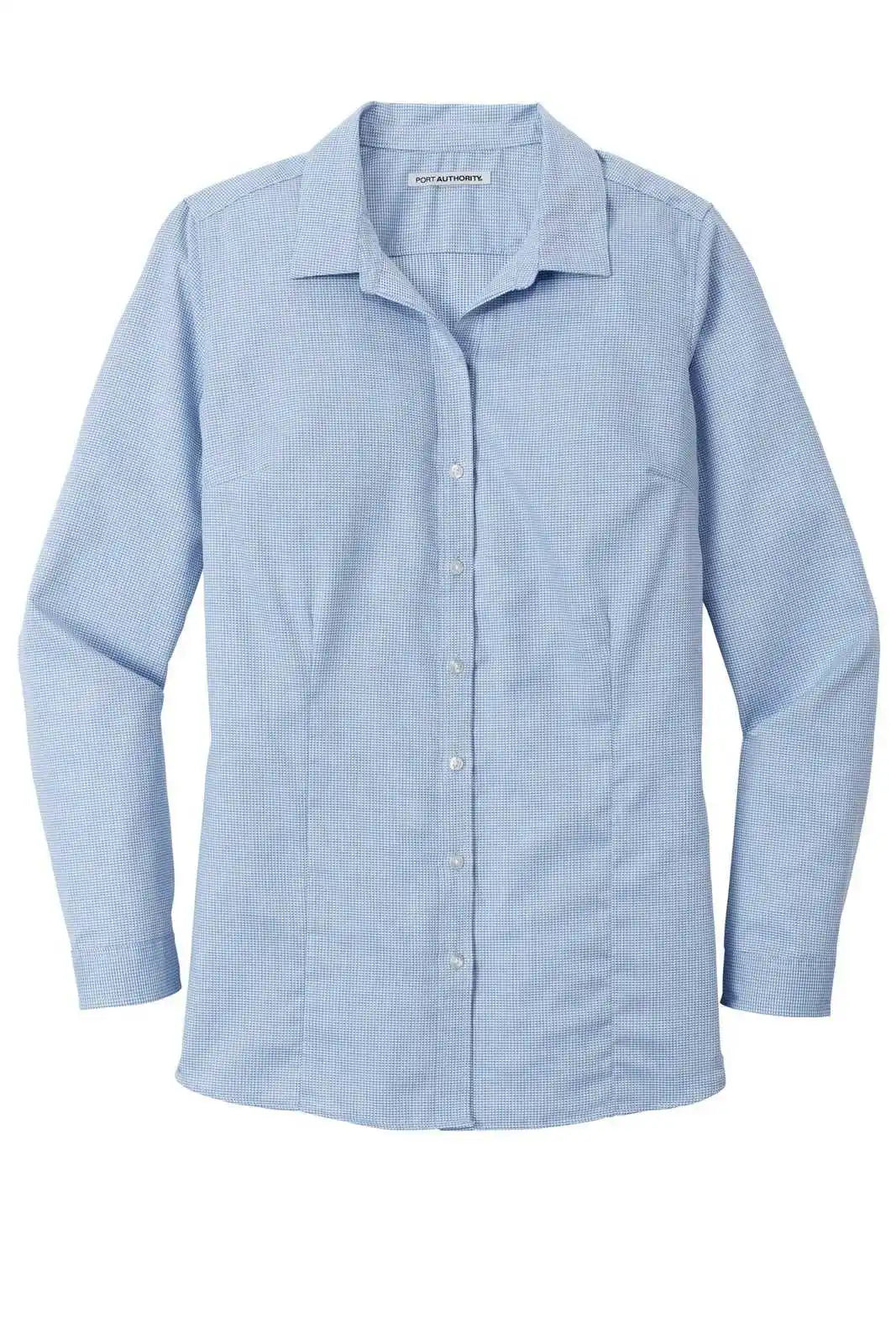 Port Authority Lw645 Ladies Pincheck Easy Care Shirt - Blue Horizon White