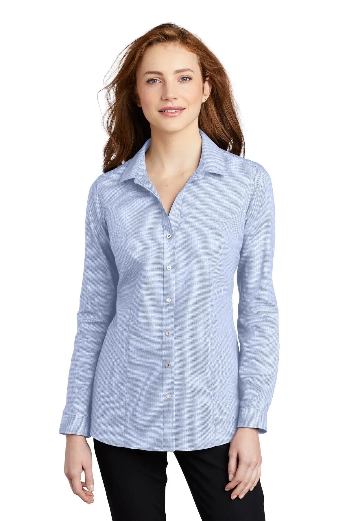 Port Authority Lw645 Women’s Pincheck Easy Care Shirt - Blue Horizon White